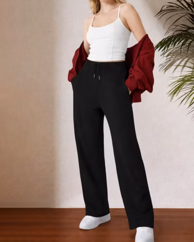Sport Sweatpants Wide Leg Pants – Black