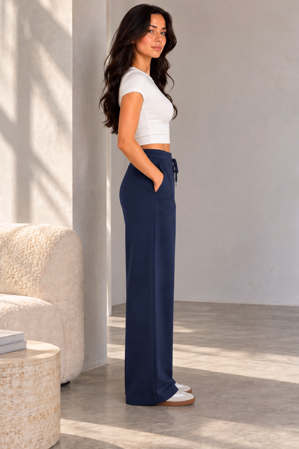 Sport Sweatpants Wide Leg Pants Navy - الصورة 2
