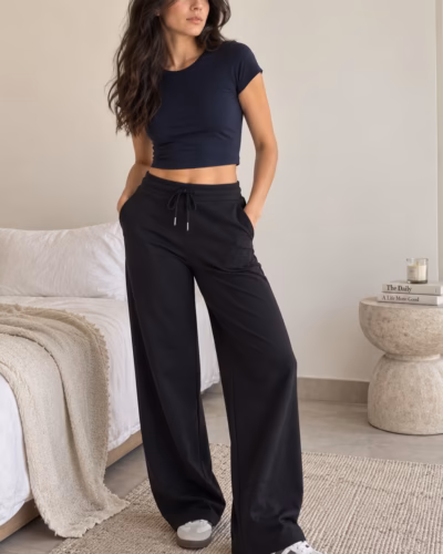 Sport Sweatpants Wide Leg Pants – Black