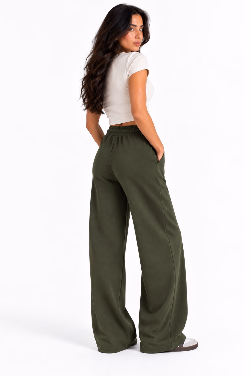 Sport Sweatpants Wide Leg Pants Dark Green - الصورة 4