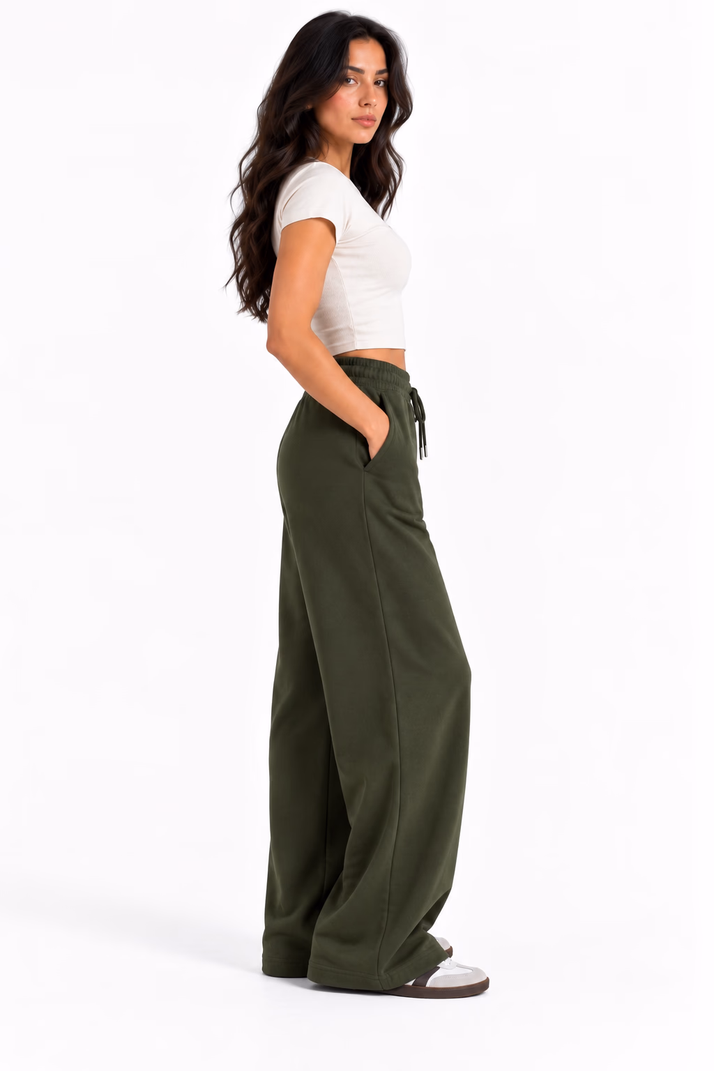 Sport Sweatpants Wide Leg Pants Dark Green - الصورة 3