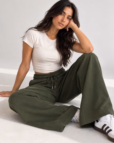 Sport Sweatpants Wide Leg Pants Dark Green