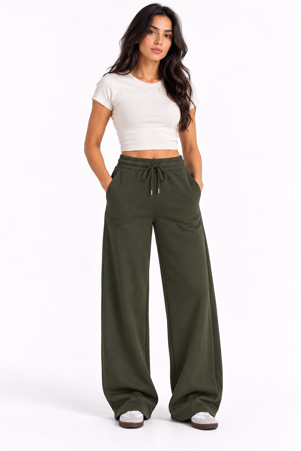 Sport Sweatpants Wide Leg Pants Dark Green - الصورة 2
