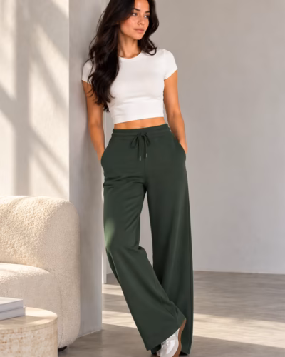 Sport Sweatpants Wide Leg Pants Dark Green
