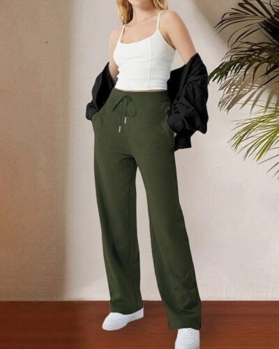 Sport Sweatpants Wide Leg Pants Dark Green