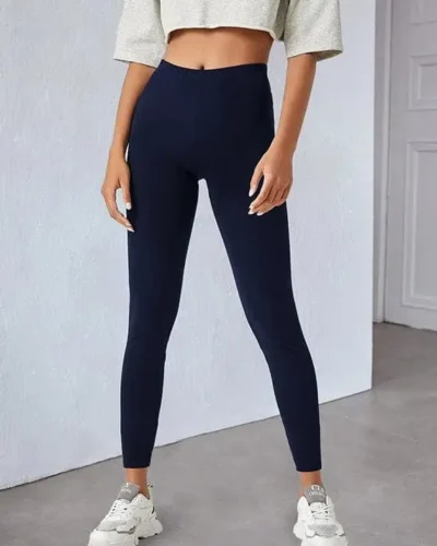 Basic Plain Cotton Leggings – Navy