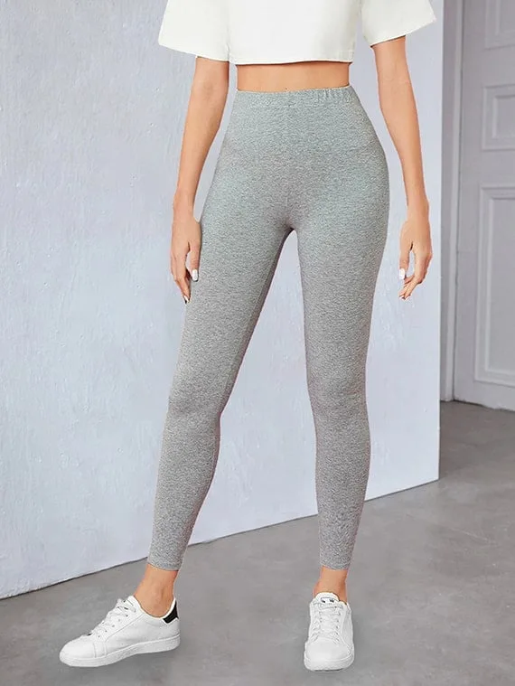 Basic Plain Cotton Leggings – Grey