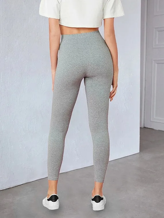 Basic Plain Cotton Leggings – Grey