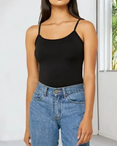 Basic Tank Top Spaghetti Strap Cotton Black