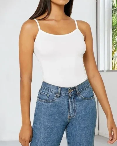 Basic Tank Top Spaghetti Strap Cotton White