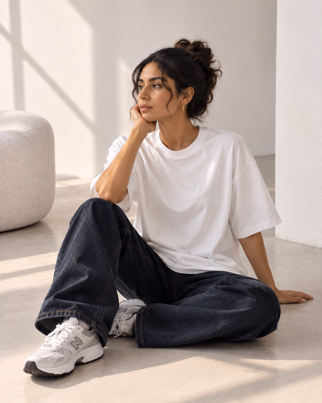 T-Shirt Drop Shoulder Oversized White - Cotton - White - Image 3