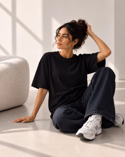 T-Shirt Drop Shoulder Oversized Black – Cotton – Black