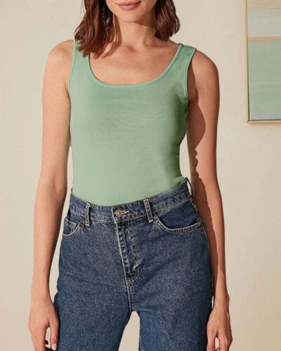 Cotton Tank Top Bold Strap – Mint Green