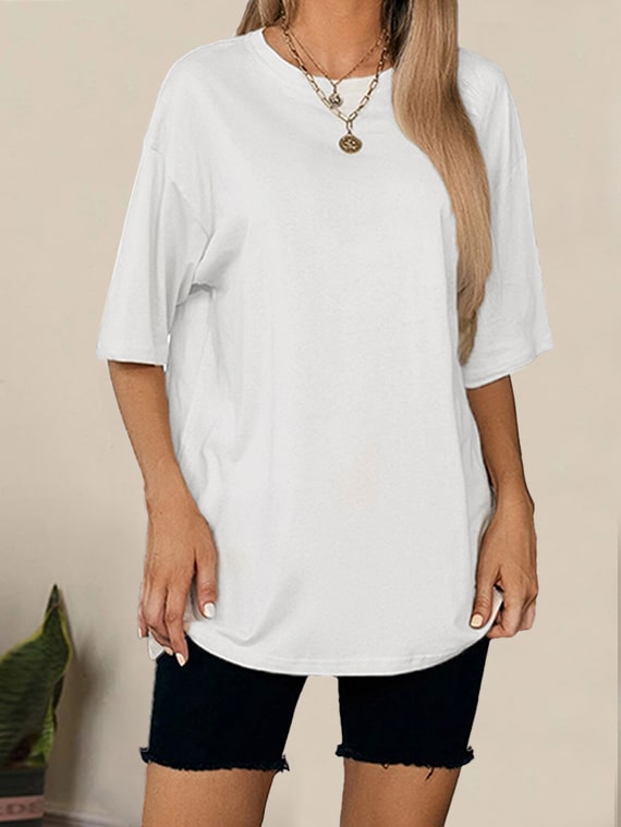 T-Shirt Drop Shoulder Oversized White – Cotton