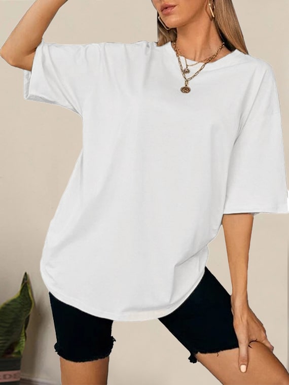 T-Shirt Drop Shoulder Oversized White - Cotton