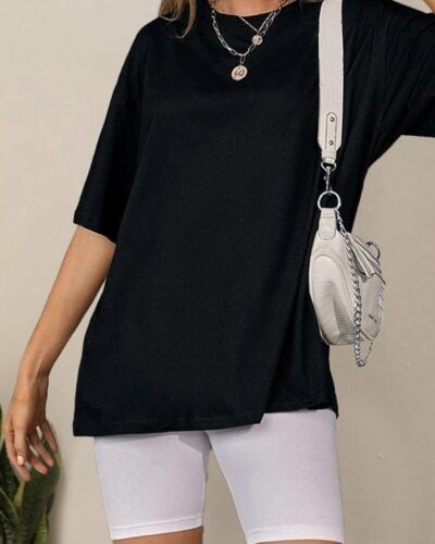 T-Shirt Drop Shoulder Oversized Black – Cotton – Black