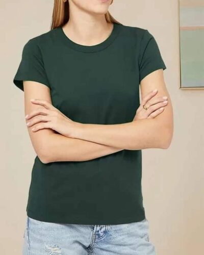Regular Fit Cotton T-Shirt – Dark Green- For Women
