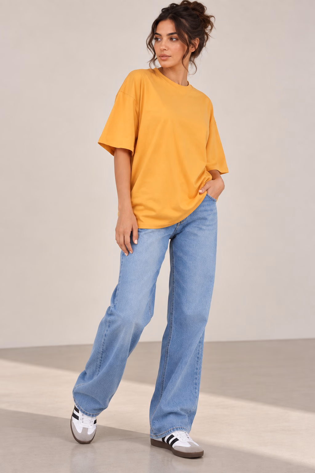 T-Shirt Drop Shoulder Oversized - Cotton - Mustard - Image 2