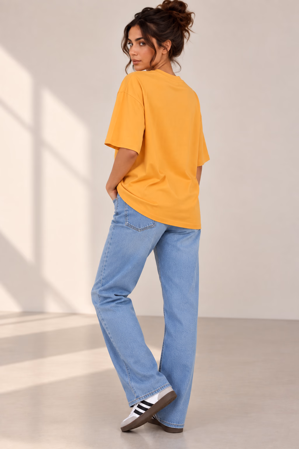 T-Shirt Drop Shoulder Oversized - Cotton - Mustard - Image 3