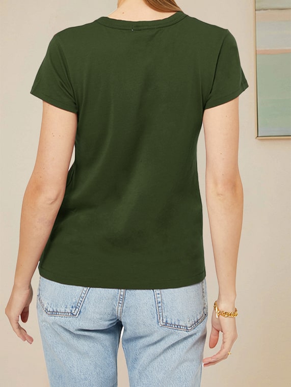 Regular Fit Cotton T-Shirt – Dark Green- For Women