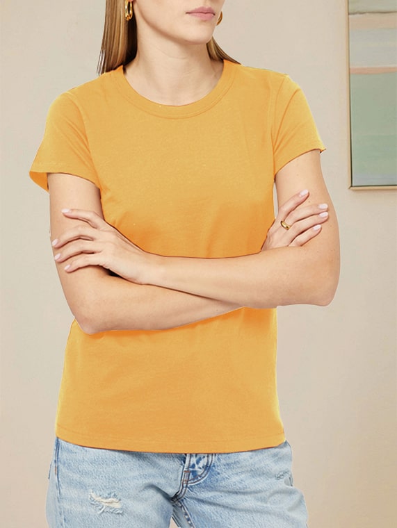 Regular Fit Cotton T-Shirt - Mustard - For Women