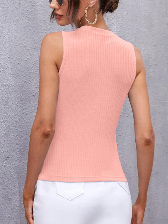Ribbed Knit Top Crew Neck Cotton – Peach