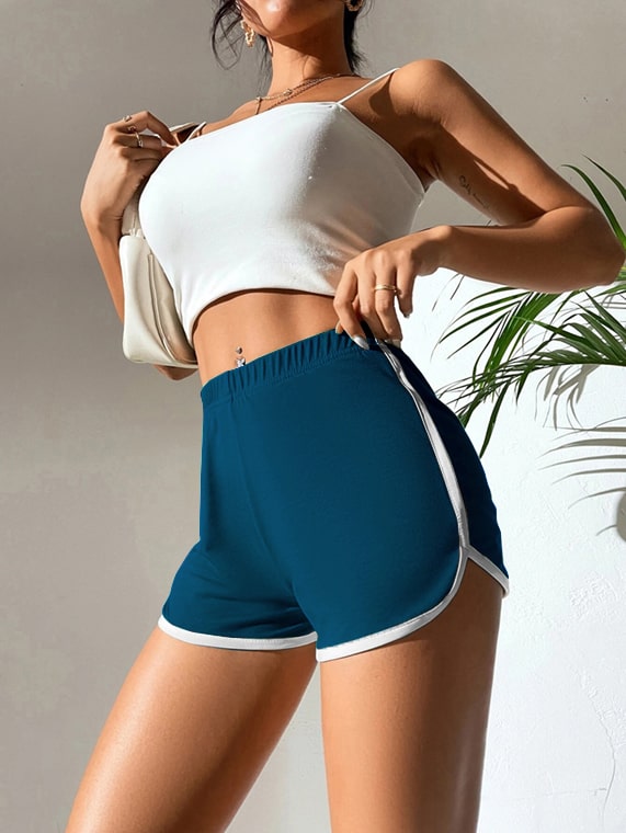 Contrast Binding Hot Shorts – Petrol Blue