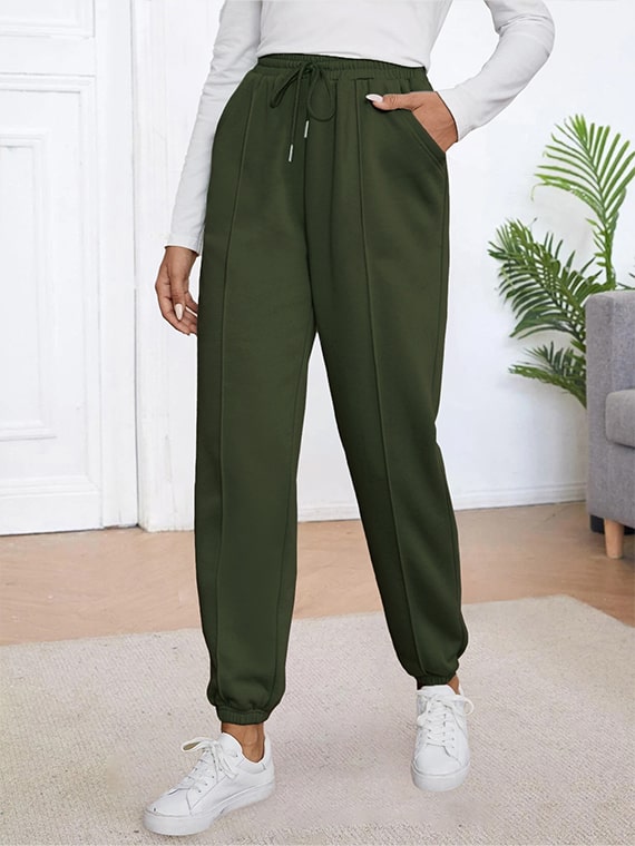 Sport Sweatpants With Line – High Waist – Dark Green