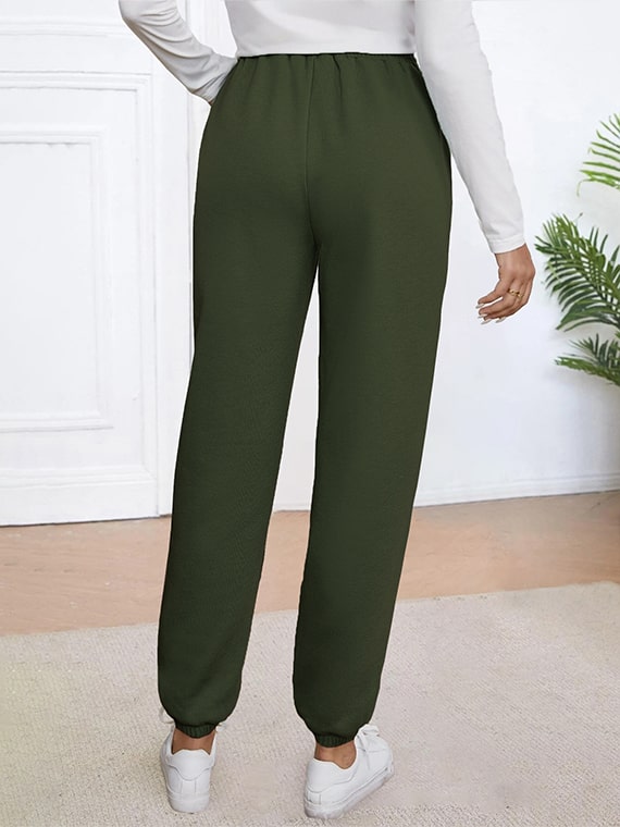 Sport Sweatpants With Line – High Waist – Dark Green