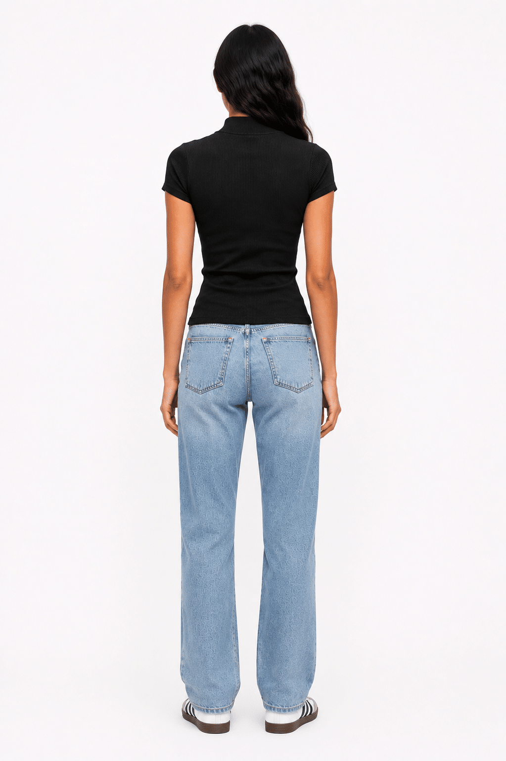 Ribbed Knit Mock Neck Crop Top - Cap Sleeve - Black - الصورة 4