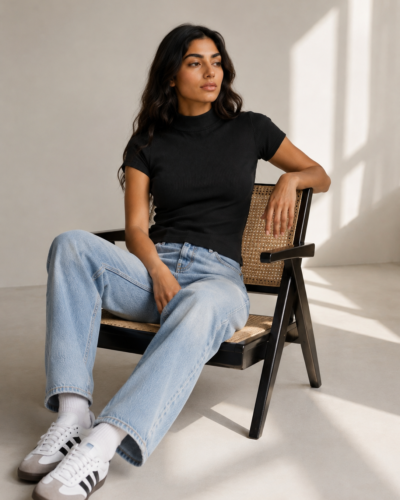 Ribbed Knit Mock Neck Crop Top – Cap Sleeve – Black