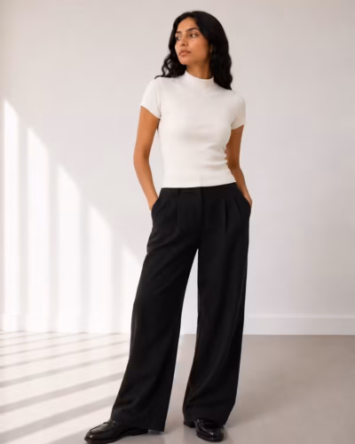Cotton Ribbed Knit Mock Neck Crop Top – Cap Sleeve – Off White