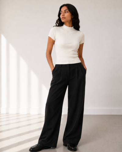 Cotton Ribbed Knit Mock Neck Crop Top – Cap Sleeve – Off White