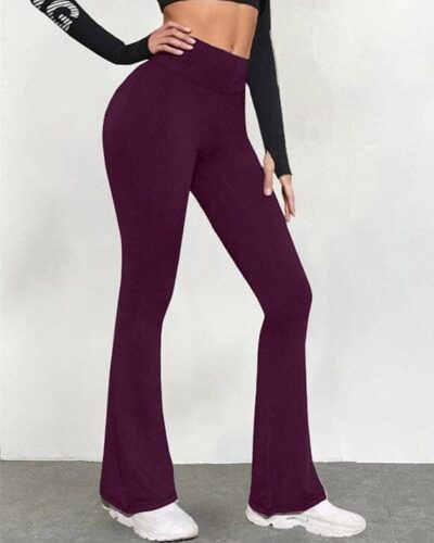 Sport Leggings Pants Flare Leg – Eggplant