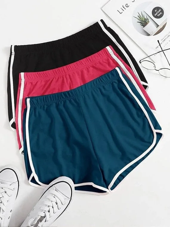Contrast Binding Hot Shorts - 3 Pcs