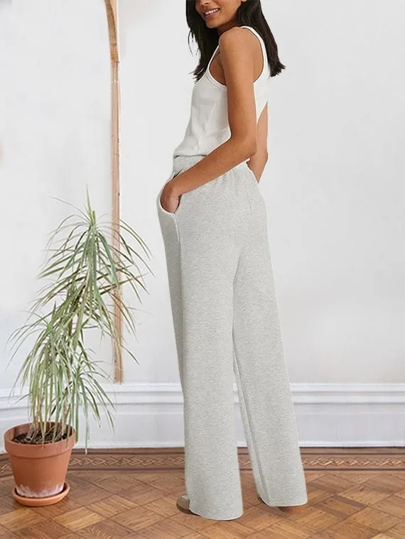 Sport Sweatpants Wide Leg Pants - Ice Grey - Image 3