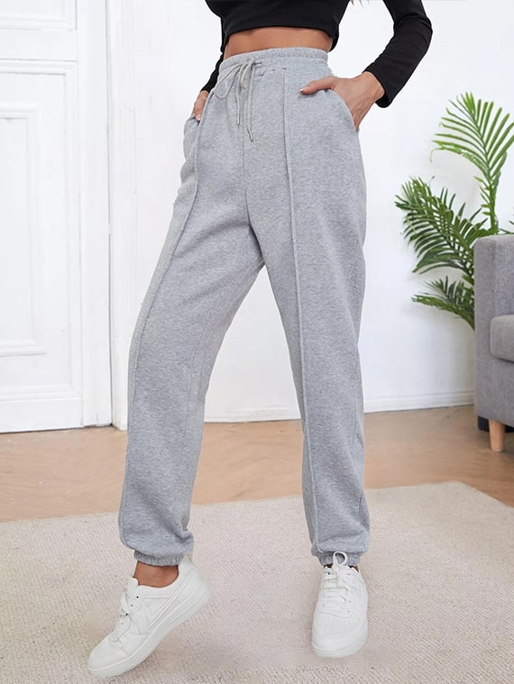 Sport Sweatpants With Line – High Waist – Grey
