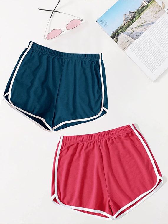 Contrast Binding Hot Shorts - 2 Pcs