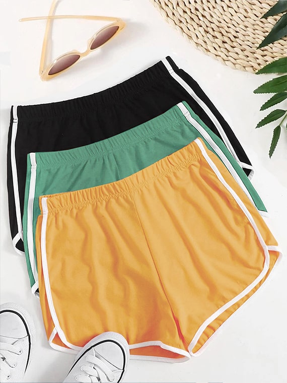 Contrast Binding Hot Shorts - 3 Pcs
