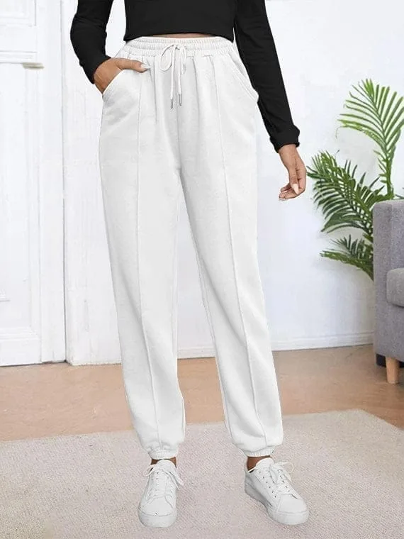 Sport Sweatpants With Line - High Waist - White