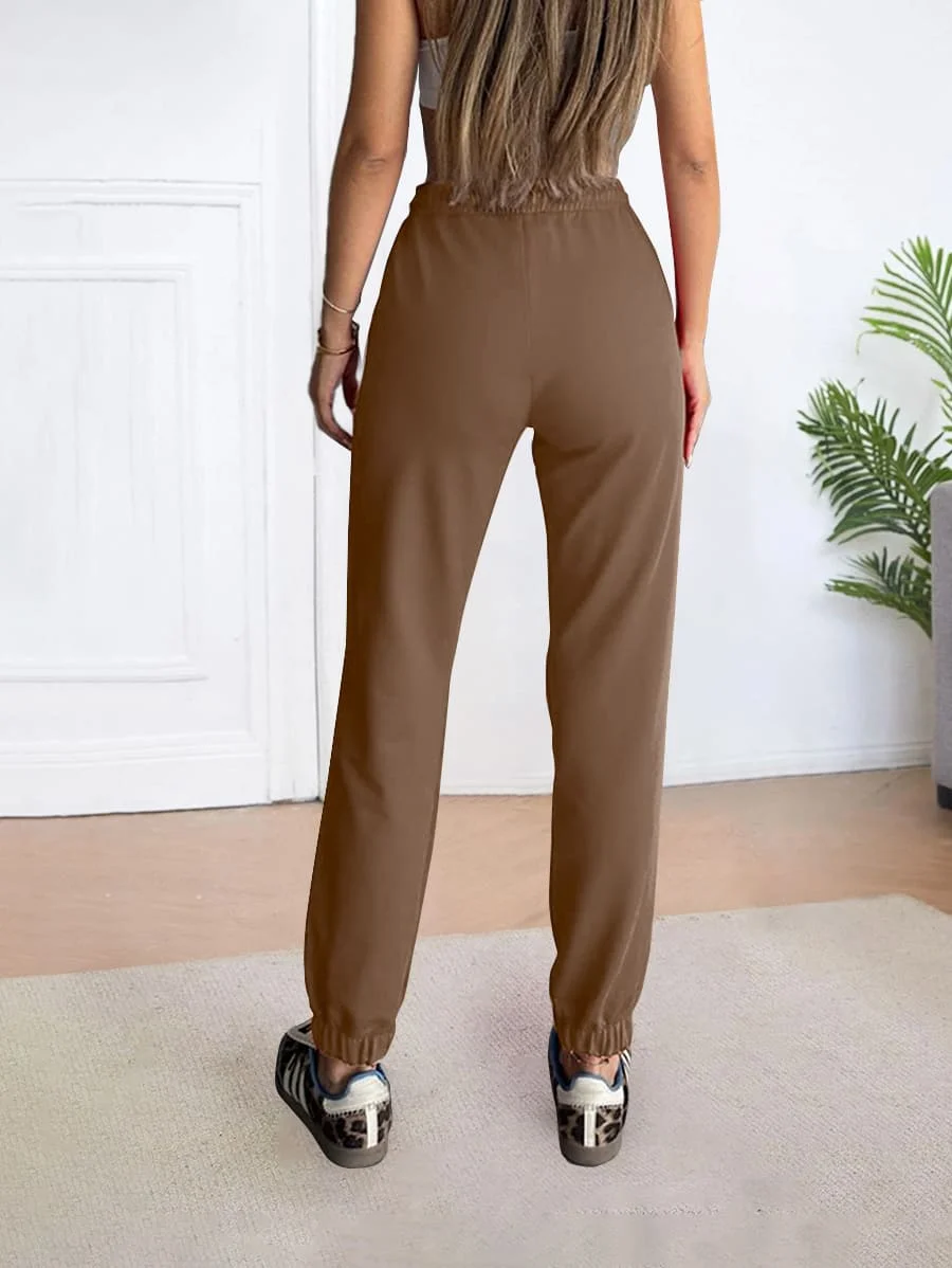 Sport Sweatpants With Line - High Waist - Coffee - Image 2