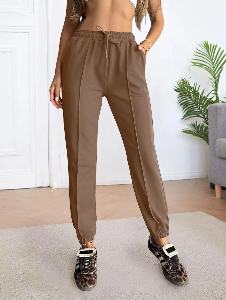 Sport Sweatpants With Line - High Waist - Coffee