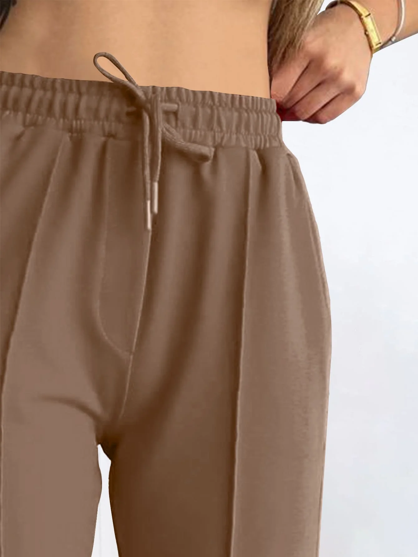 Sport Sweatpants With Line - High Waist - Coffee - Image 3