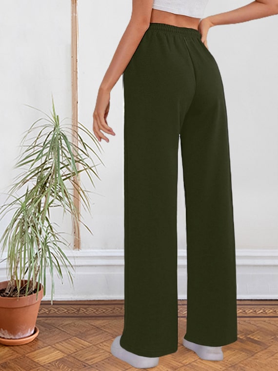 Sport Sweatpants Wide Leg Pants With Line – Dark Green