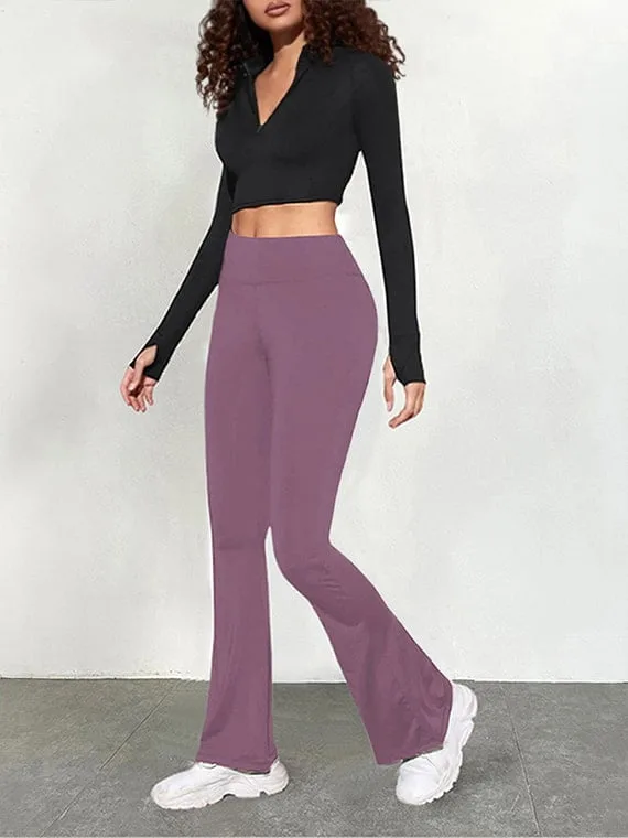 Sport Leggings Pants Flare Leg - Purple - Image 4