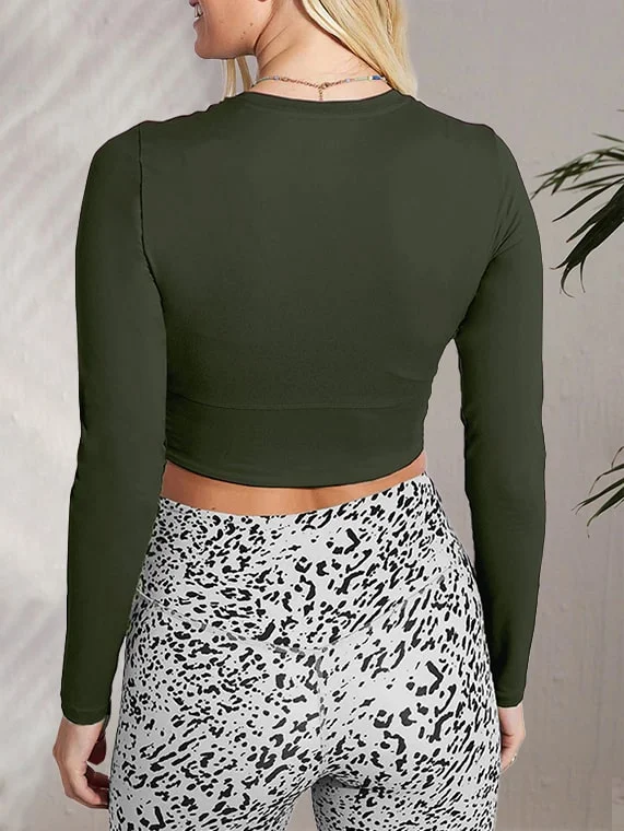 Crop Sport Top Long Sleeves – Dark Green