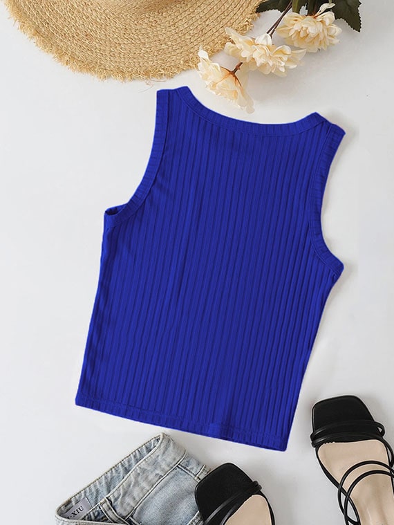 Ribbed Knit Top Crew Neck  – Royal Blue