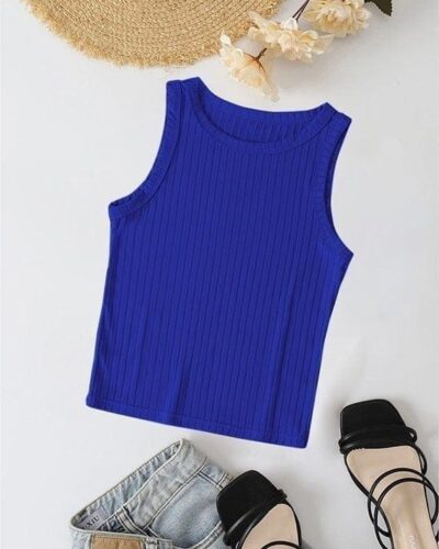 Ribbed Knit Top Crew Neck – Royal Blue