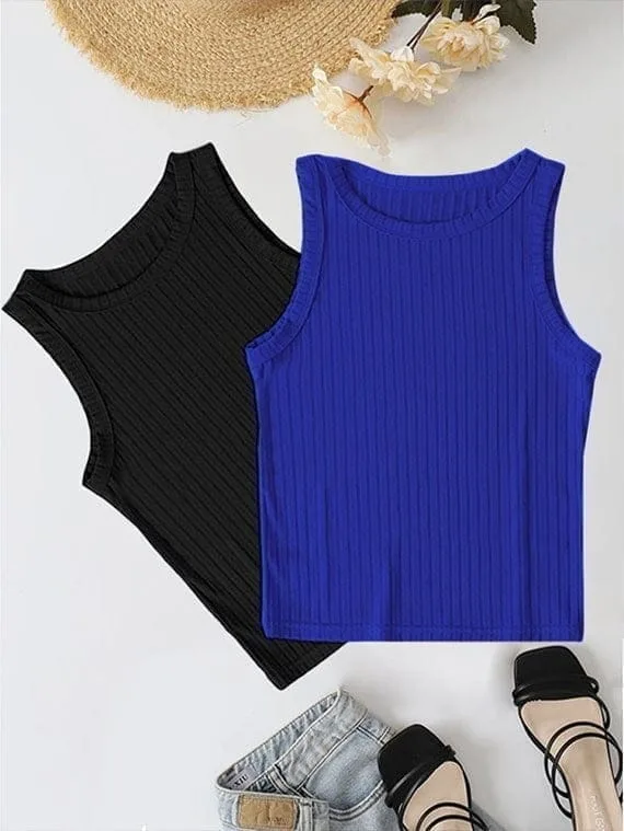 Ribbed Knit Top Crew Neck – 2 Pcs