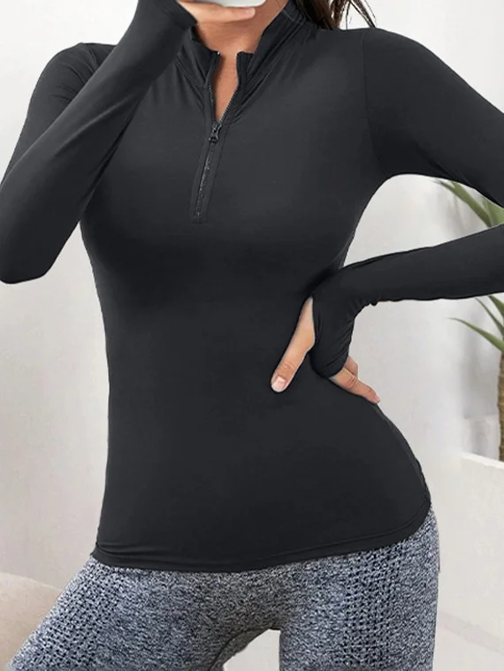 Half Zipper Sport Top Long Sleeves – Dark Grey